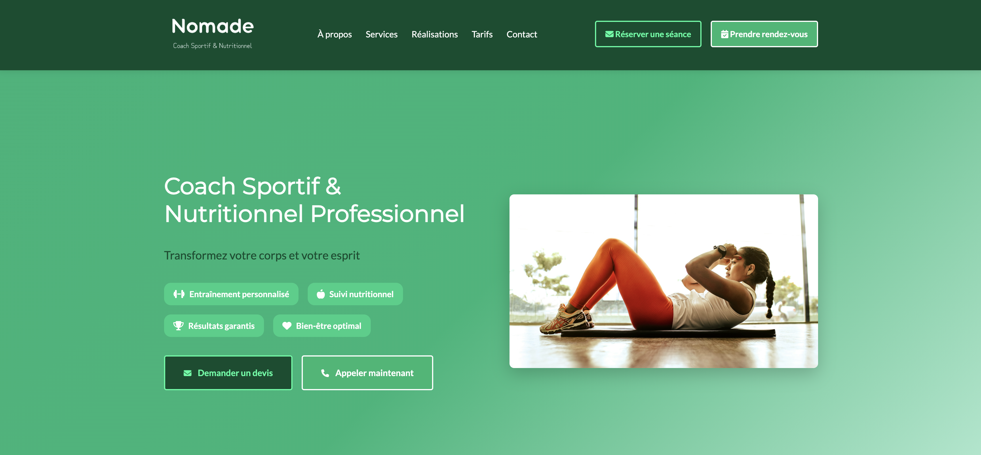 Template Coach Sportif - Vue Desktop