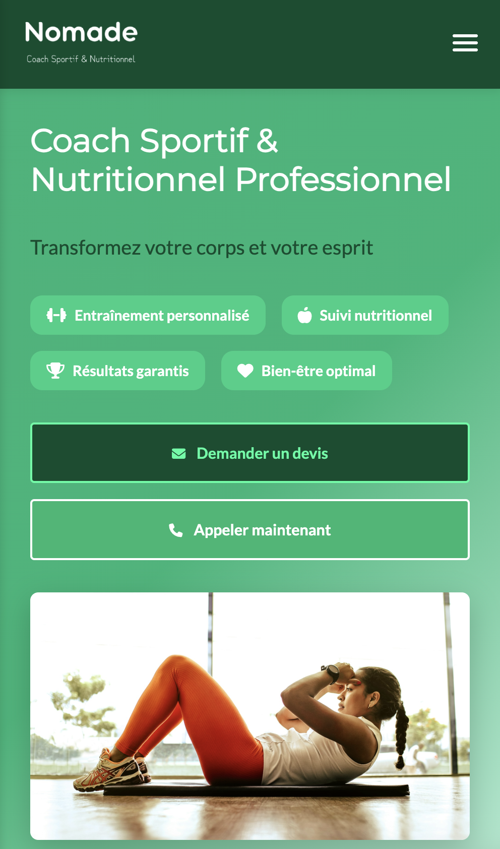 Template Coach Sportif - Vue Mobile